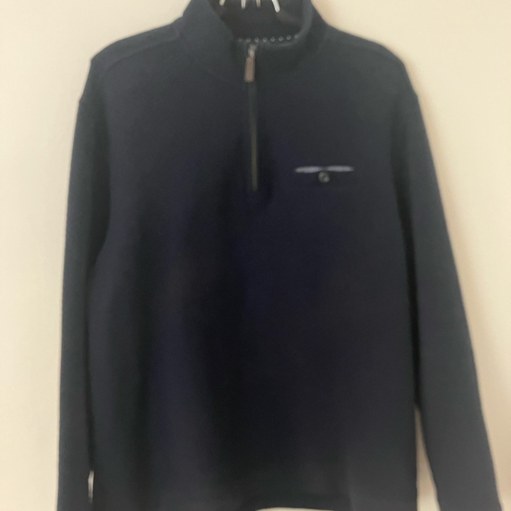 Johnston & Murphy Navy Blue Quarter Zip Waffle Sweater, XL